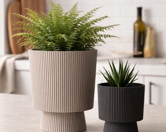 Modern Ribbed Planter | Juno Pedestal Base, Minimalist Style
