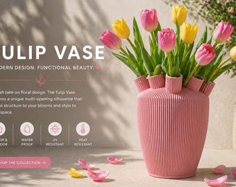Tulip Vase | Modern Multi-Opening Flower Vase | Indoor Outdoor Waterproof Vase | UV & Heat Resistant | Japandi Home Decor