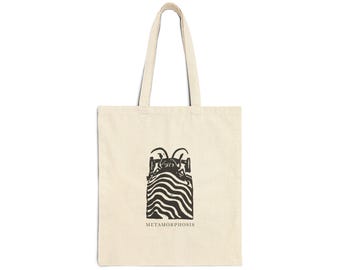 Metamorphosis Wave Cat Tote Bag | Minimal Line Art Canvas Tote