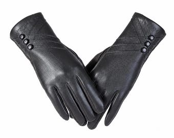 SCHOTT N.Y.C 1980s Men Winter GLOVES & Logo ~ Black Leather