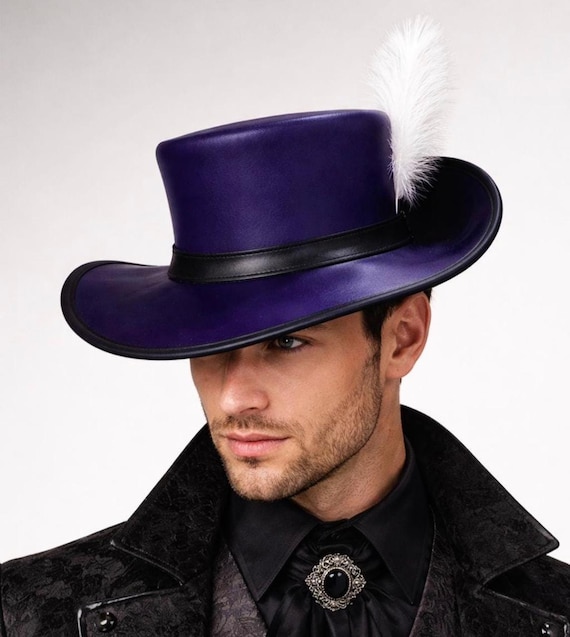 Leather Top Hat Wide Brim Steampunk Purple Gothic Victorian Cosplay Hat