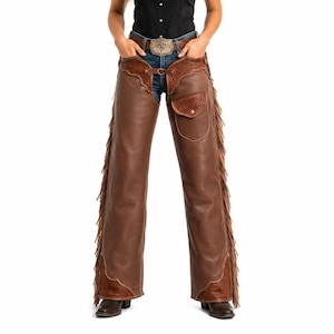 Leather Cowboy Chaps Fringe Riding Gear Western Rodeo Ranch Horseback Wear
