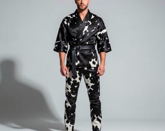 メンズ牛革スーツ ウエスタン着物ジャケットとパンツ ロデオフェスティバル衣装