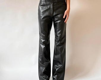 Pants High Waist Straight Leg Women Streetwear Black Leather Trendy Outfit