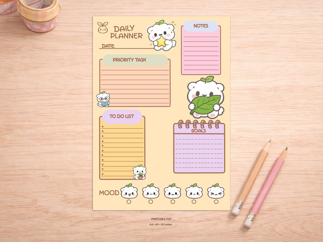 Kawaii Daily Planner Printable (A4, A5, US Letter) (digital Download ...