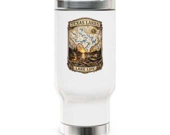 Tazza da viaggio con motivo laghi del Texas / Tazza con manico in acciaio inossidabile da 414 ml