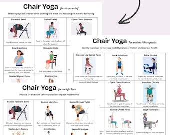 Programme de yoga sur chaise, exercice pour seniors, mouvements à faible impact (Téléchargement PDF - 8,5 x 11 et A4)