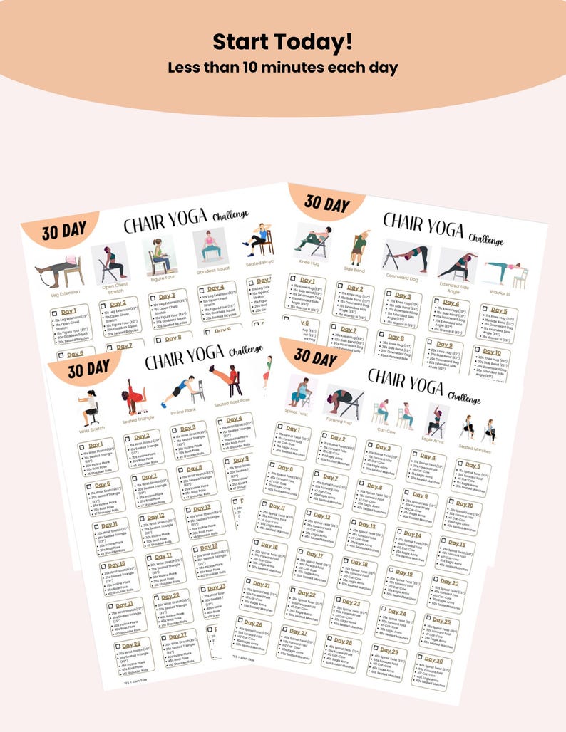 30 Day Chair Yoga Challenge Printable Bundle | Office Workout | Sitting ...