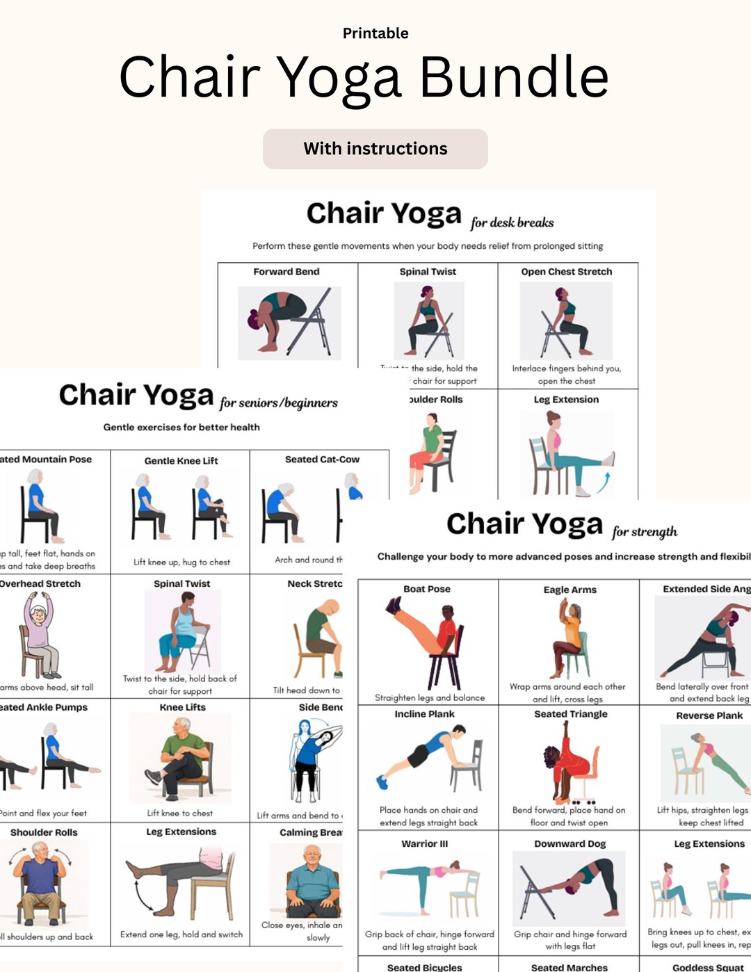 Chair Yoga Poses Chart, Senior Exercise, Desk Stretches (PDF Download 8