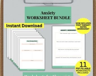 Paquete de hojas de trabajo sobre la ansiedad para terapeutas, mindfulness, TCC y DBT (descarga instantánea)