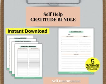 Hojas de trabajo sobre gratitud, atención plena, aceptación y atributos positivos; Coaching de vida, desarrollo personal, amor propio (descarga digital); Imprimible