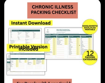 Lista de verificación para empacar para viajes con enfermedades crónicas / Planificador de suministros médicos (Excel/PDF)