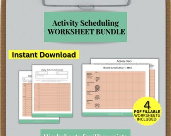 Hojas de trabajo de activación conductual, terapia cognitivo-conductual, mejora del estado de ánimo (PDF rellenable)
