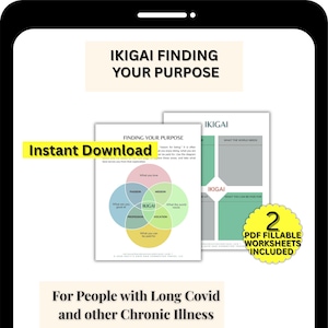 Ikigai Worksheet, Finding Purpose with Chronic Illness (Fillable PDF)