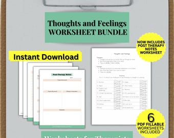 Hojas de trabajo de TCC: Pensamientos (cogniciones) y sentimientos (emociones) - Hojas de trabajo rellenables en PDF para terapeutas