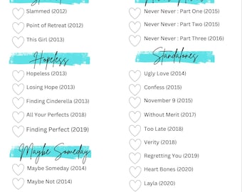 Colleen Hoover Reading Checklist & Tracker (Digital Download)