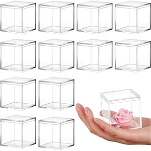 12 Pcs Clear Acrylic Plastic Small Acrylic Box with Lid Decorative Storage Box Jewelry Display Mini Clear Container for Home Candy Pill Tiny