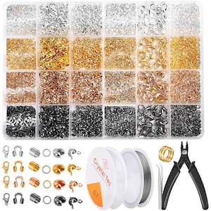 2160 Pieces Crimp Beads Kit for Jewelry Making Knot Covers Crimp Bead Covers Crimp Tubes Jump Rings and Wire Guardians with Crimping