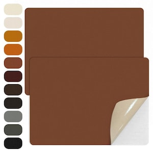 May include: Two rectangular brown adhesive sheets with rounded corners. One sheet is partially peeled back to reveal a smooth, light-colored backing. A vertical column of eleven small, rounded rectangular color swatches is displayed on the left.