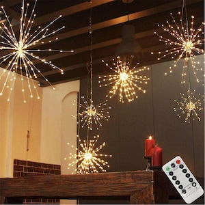 200LED Hanging Sphere Lights Battery Operated Starburst 8 Modes Dimmable Remote Control Waterproof Fairy Copper Wire Indoors