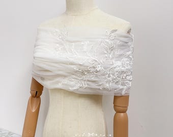 Lace Off-shoulder Cape Bridal Top, Wedding Shawl Wrap, Lace-up Closure, Custom Size