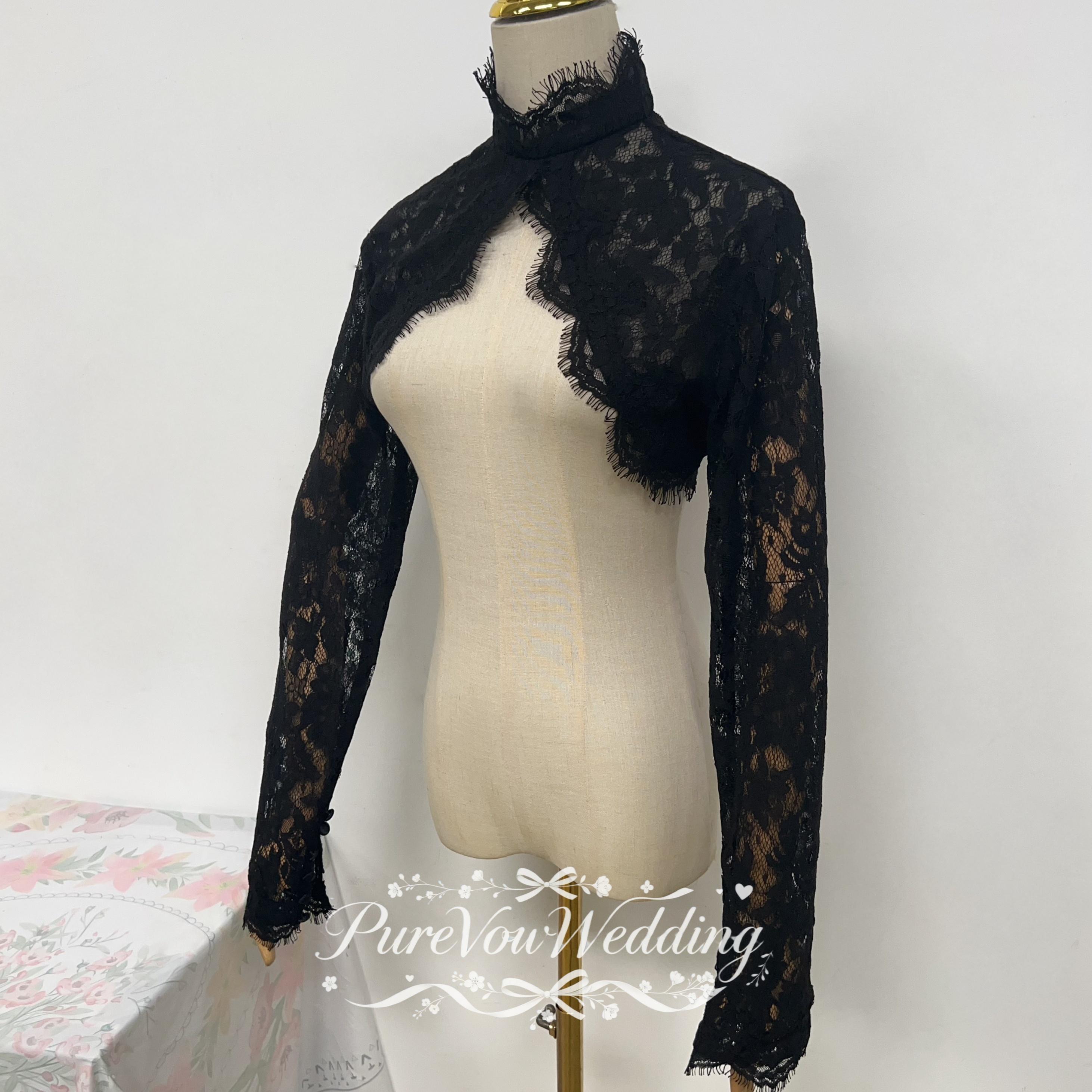 Black Detachable Chantilly Lace Sleeves For Wedding Dress,Elegant High…