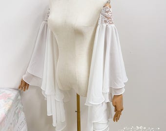 Detachable Chiffon Ruffle Bell Sleeves For Wedding Dress,Separate Long Sleeves, Custom Size