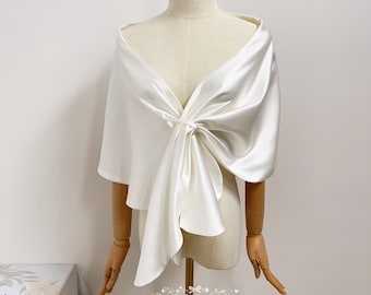 Elegant Ivory Satin Wedding Cape, Vintage Bridal Wrap,Custom Color, Shawl For Prom/Event