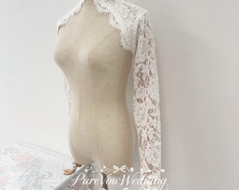 Vintage Detachable Chantilly Lace Sleeves For Wedding Dress,Elegant High Neck Bridal Top, Satin buttons,Custom Size