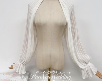 Vintage Detachable Pleated Chiffon Top Sleeves For Wedding Dress,Elegant High Neck Bridal Top