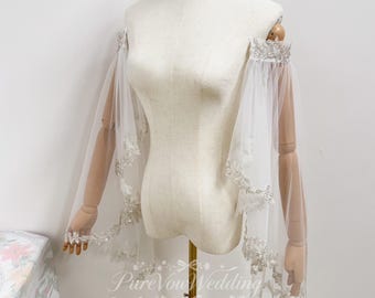 Detachable Beaded Lace Tulle Sleeves For Wedding Dress,Separate Long Sleeves, Custom Size,Covering Arms