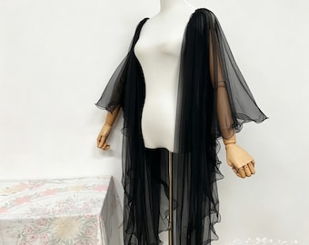 Black/Dark Blue Detachable Ruffled Tulle Long Flowy Sleeves, Halloween Event/Wedding,Shoulder Wrap Sleeves ,Arm Covers,Custom All Colors