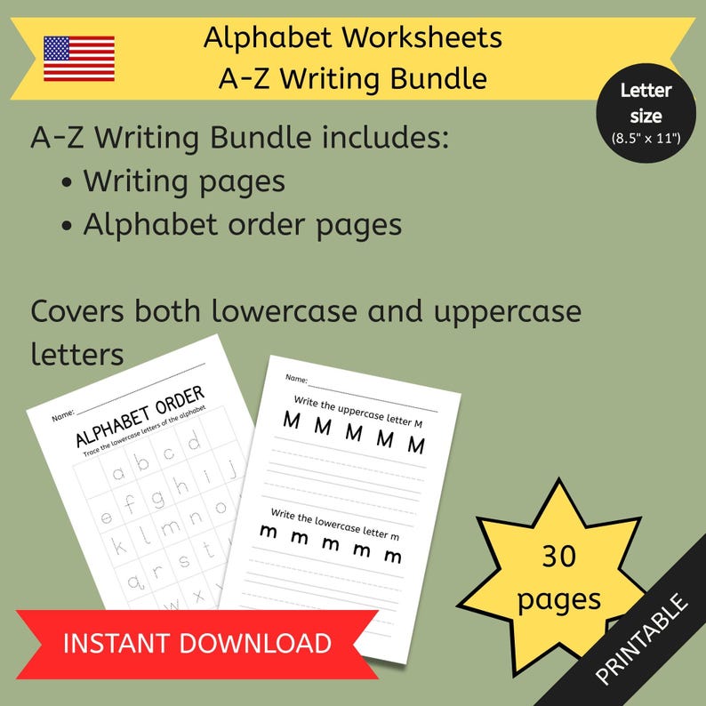 A-Z Writing Worksheets (LETTER SIZE), Alphabet Learning, Printable ...