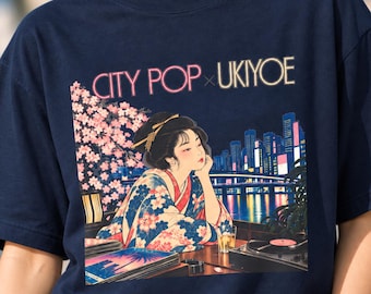 City Pop x Ukiyoe Modern Retro Shirt (Middelzware stof, 150 gram, effen kleuren, 100% katoen)