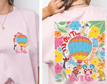 Camiseta "Oh, los lugares a los que irás" de Dr. Seuss, Camiseta del Día de Dr. Seuss, Camiseta infantil con estampado frontal y trasero, Camiseta del Gato con Sombrero, Camiseta para profesores, Día de la Lectura