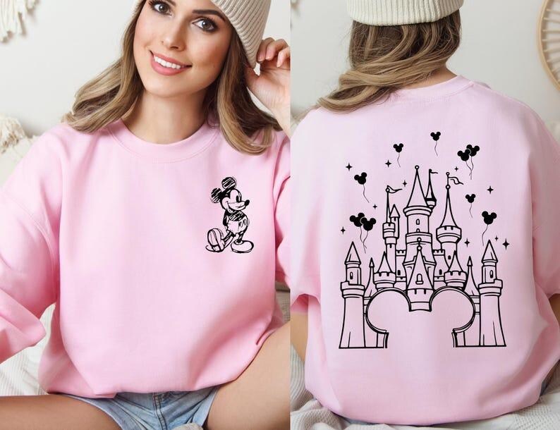 Retro magical castle sweatshirt inspired by Magic Kingdom and Walt Disney World, featuring a vintage style fairytale castle graphic with soft pastel tones, sparkling star details, and a cozy relaxed fit, perfect for Disney girls trips, family vacations, matching group outfits, birthday girl or birthday boy celebrations, and unforgettable theme park memories filled with magic, laughter, and castle dreams.