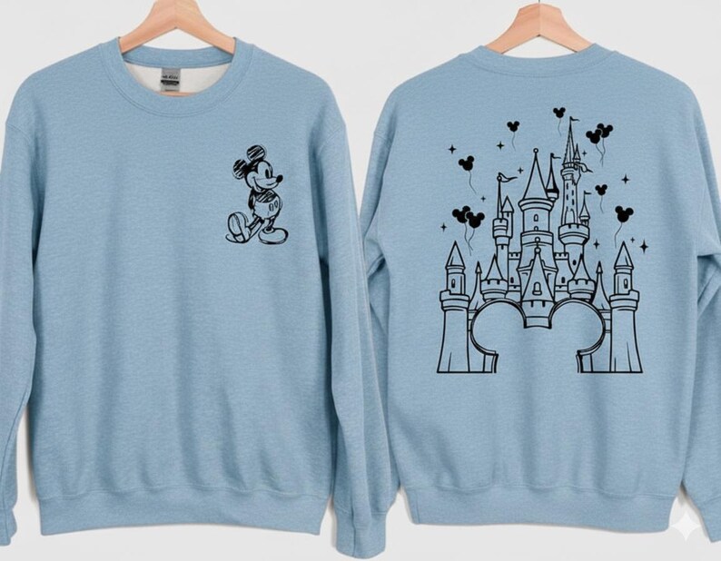 Retro magical castle sweatshirt inspired by Magic Kingdom and Walt Disney World, featuring a vintage style fairytale castle graphic with soft pastel tones, sparkling star details, and a cozy relaxed fit, perfect for Disney girls trips, family vacations, matching group outfits, birthday girl or birthday boy celebrations, and unforgettable theme park memories filled with magic, laughter, and castle dreams.