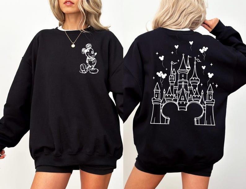 Retro magical castle sweatshirt inspired by Magic Kingdom and Walt Disney World, featuring a vintage style fairytale castle graphic with soft pastel tones, sparkling star details, and a cozy relaxed fit, perfect for Disney girls trips, family vacations, matching group outfits, birthday girl or birthday boy celebrations, and unforgettable theme park memories filled with magic, laughter, and castle dreams.
