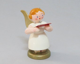 vintage wooden angel figurine, white and old gold, 2" tall, Germany, miniature angel, collectible angel, Christmas decor