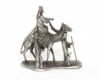 Vintage Pewter 3 Wise Men figurine, 3 Kings with camel, CREED Pewter, Nativity, Bethlehem, Christmas, religious home and decor, miniature