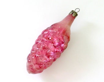 vintage glass ornament, pink pine cone, 2 sided opaque and translucent, Christmas ornament, Christmas decor, collectible ornaments