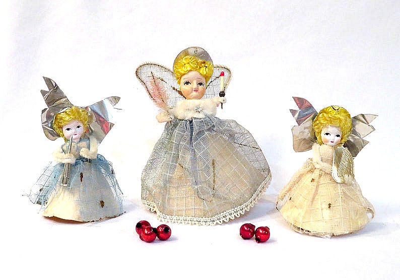 3 paper angels angel decor collectible angels mid century Christmas decor Christmas angels Max Eckardt 1959 collectible paper dolls