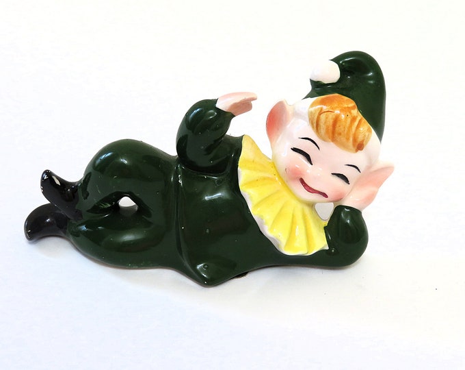 Vintage Ceramic Pixie Figurine, Elf Figurine, Pointed Ears and Red Hair