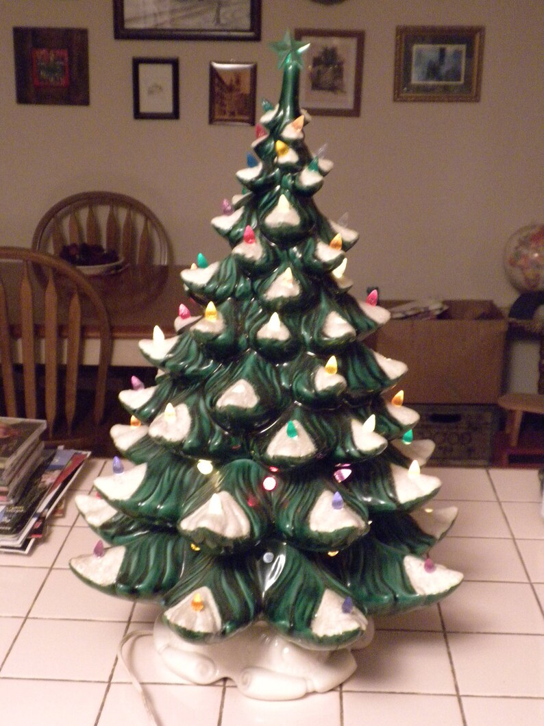 Vintage ceramic Christmas tree with musical box 22 inches Etsy