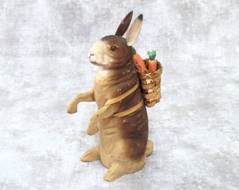 Vintage RAGON HOUSE bunny rabbit, paper mache composite, hand painted, Easter decor, standing rabbit, collectibles, with basket on back