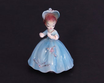 Vintage girl figurine, Arnart Creation, Josef girl #7616, Cherchez la Femme, blue dress, original label, collectible figurines, collectibles