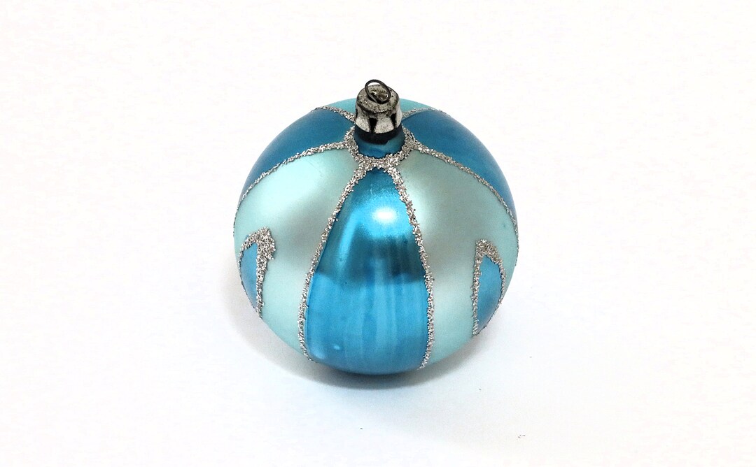 Vintage Aqua Glass Ornament Silver Mica Made in Poland Etsy