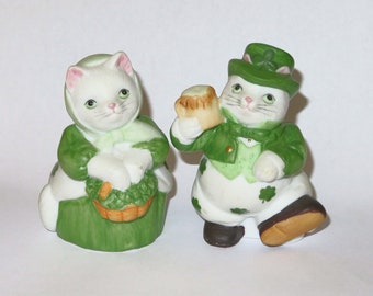 2 Lefton St. Patrick's Day figurines, white green mice, 1992 Lefton numbered SRN00887,  St. Patrick's Day decor, Irish gift, hand-painted