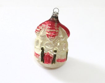 vintage glass ornament, West Germany, red roof house, hand-blown, collectible ornaments, Christmas decor, collectibles