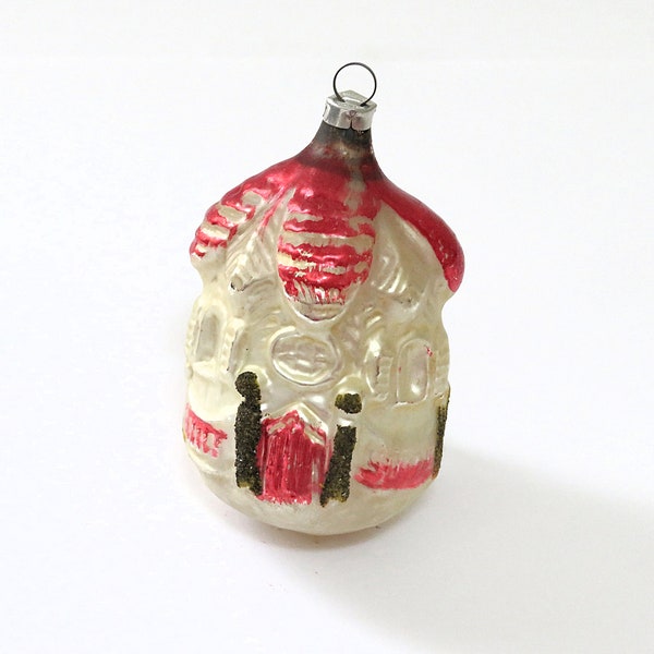 vintage glass ornament, West Germany, red roof house, hand-blown, collectible ornaments, Christmas decor, collectibles